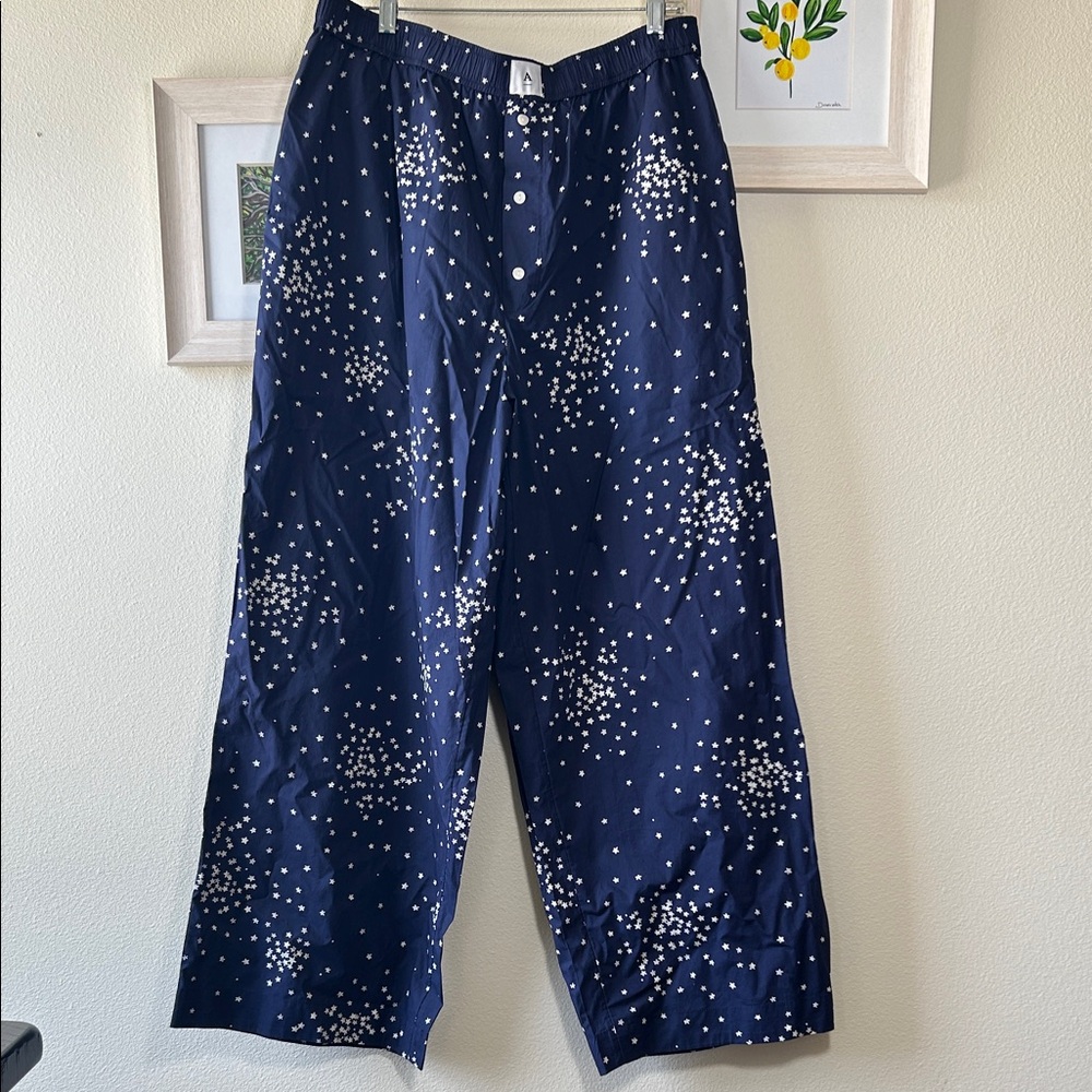 NWT Anthropologie Poplin Cotton Pajama Pants | Women’s XL | Navy Star Print